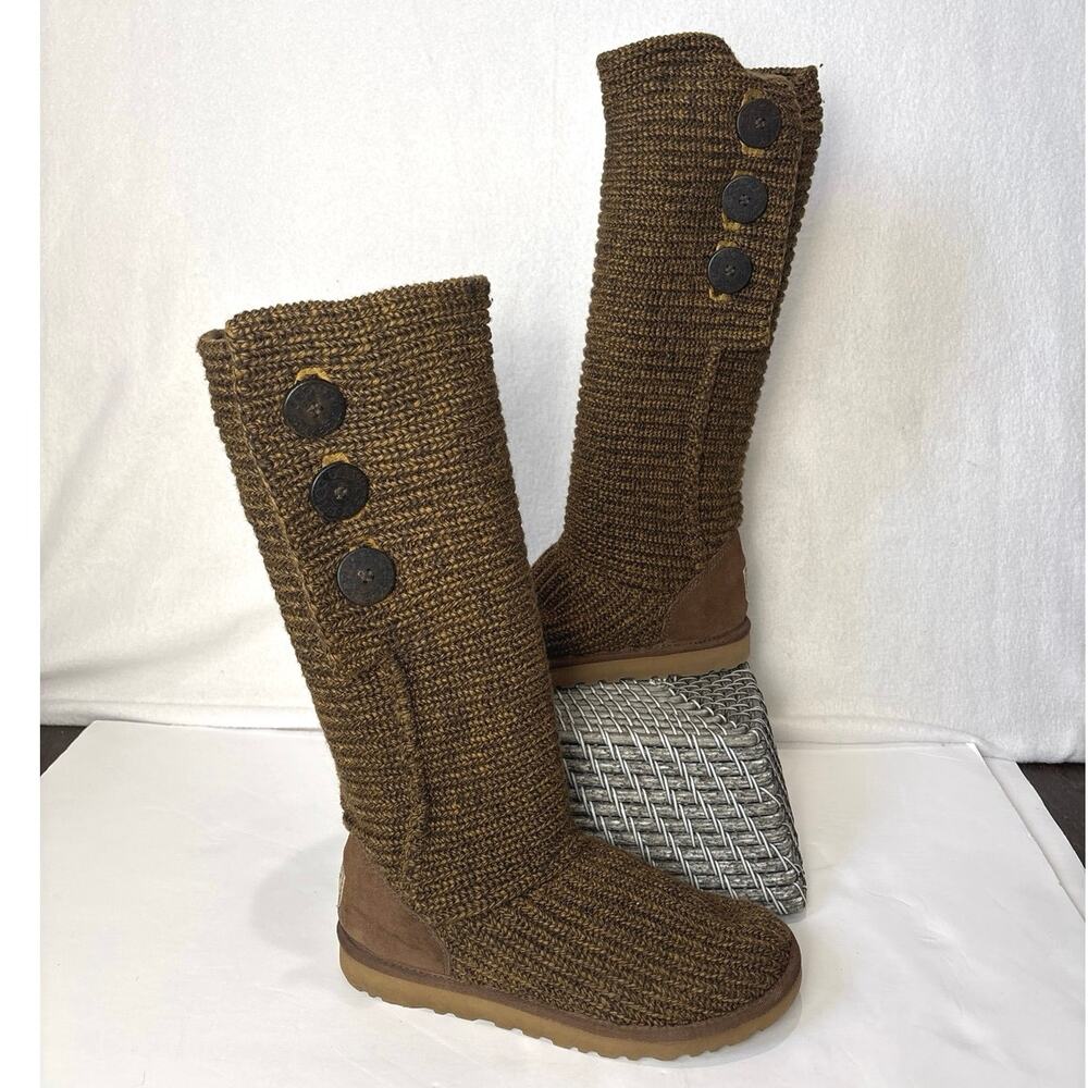 UGG Classic Lattice Cardy Tall Brown Knit Boots Women's Size 9 5819